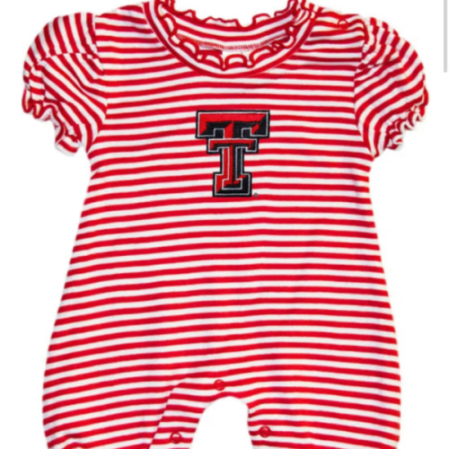 Texas Tech Red Raiders RED Baby Stripe Puff Sleeve Romper