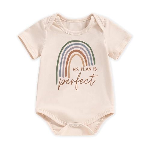 hrcfbk Newborn Infant Baby Boys Girls Bodysuit Short Sleeve Funny Letters Print Romper Reveal Pregnancy Announcement Clothes