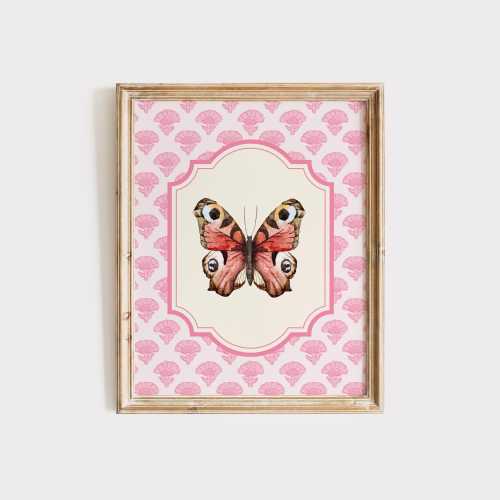 Pink Butterfly Print, CottageCore Wall Art, Floral Pattern Poster, Printable Wall Art, Trendy Apartment Decor, Cute Whimsical Nursery Prints