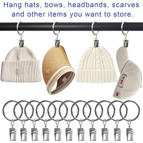 40 Pack Curtain Rings with Clips, Drapery Clips with Rings, Drapes Rings 1.26 in Interior Diameter, Fits up to 1 Inch Curtain Rod, Silver