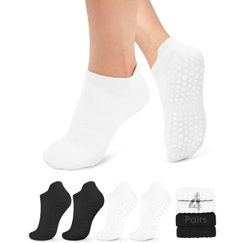 yeuG 4/6 Pairs Pilates Socks for Women Non Slip Grip Socks Yoga Socks Ankle Grippy Socks Woman for Barre, Hospital, Barefoot