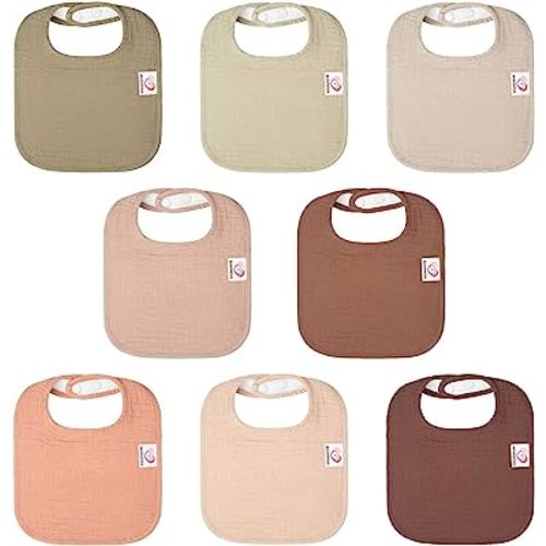 Lulu moon Baby Muslin Bibs - 100% Cotton for Teething Drooling Girls Boys,  8 Pack (Cream)