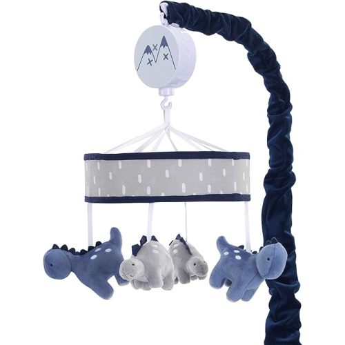 Lambs & Ivy Baby Dino Blue/Gray Dinosaur Musical Baby Crib Mobile Soother Toy