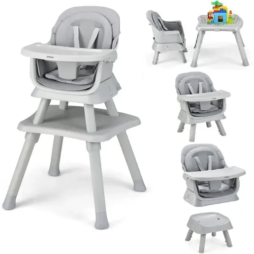 INFANS 8 in 1 Baby High Chair, Convertible Highchair for Babies and Toddlers, Infant Dining Booster Seat, Building Block Table, Kids Stool Table Chair Set with Removable Tray
