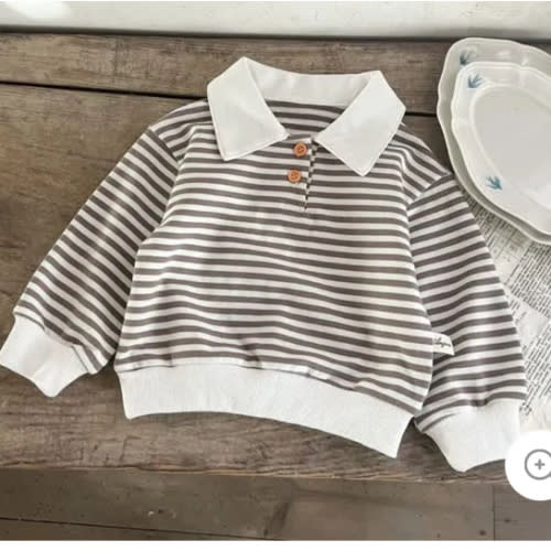 Baby Striped Polo Collar Loose Sweatshirt