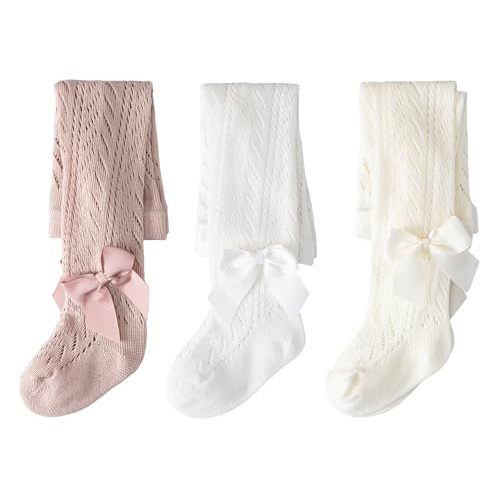 CHUNG Baby Girls Cotton Tights Thin Hollowed Summer with Bowknot Mesh Lace Fashion Toddler Footed Legging Pantyhose