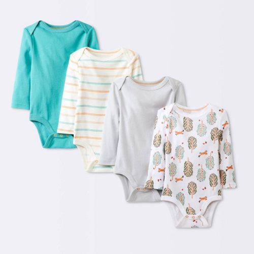 Baby 4pk Basic Long Sleeve Bodysuit - Cloud Island™, Color: Cream, Size: 0-3M