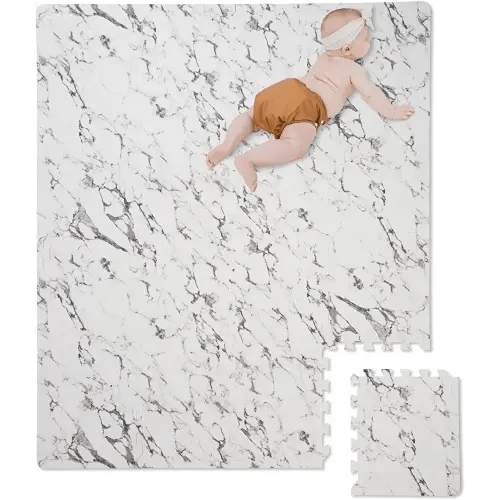 Nora's Nursery Baby Foam Play Mat - Foam Floor Tiles - Baby Mat for Floor - Foam Playmat for Babies & Toddlers - Interlocking Floor Mats for Nursery and Playroom - EVA Foam Mat - 48x48 - Marble Design