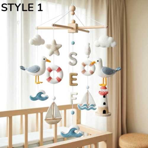 Personalized Crochet Baby Mobile, Nautical Nursery Decor, Seagulls Lighthouse