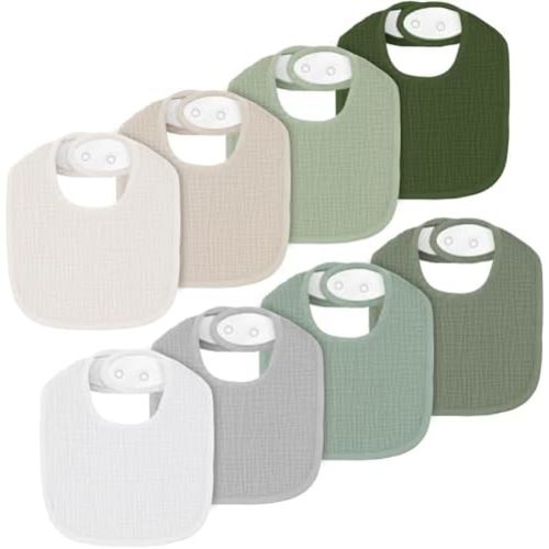 8 Pack Muslin Baby Bibs for Boys Girls, Soft Cotton Baby Bibs for Drooling and Teething