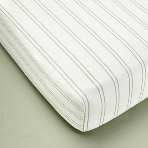 Cotton Percale Fitted Crib Sheet - Hearth & Hand™ with Magnolia, Color: Green Stripes