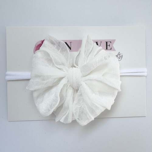 Skinny Mini Ruffled Headband- Off White
