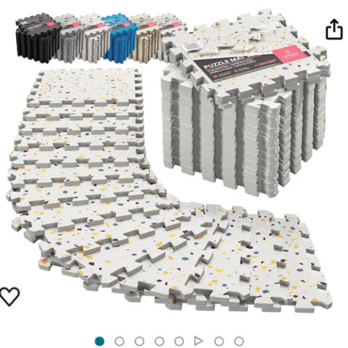 Interlocking Foam Floor Mat, 18 Pieces - 11.8"L x 11.8"W x 0.4"Th - Terrazzo