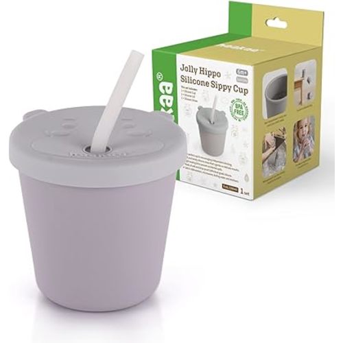 haakaa Jolly Hippo Baby Straw Cup, Food Grade Silicone Baby Training Sippy Cups for Infant 6+ months, BPA Free First Open Cup & Snack Container for Toddlers, 5oz (Suva Grey)