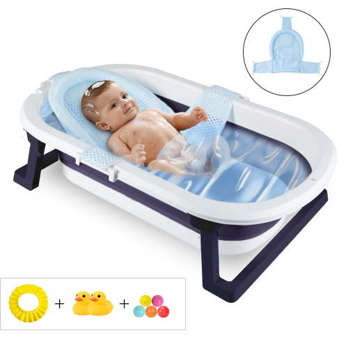 Yabanana Baby Bathtub with Pad for Newborn, Anti Slip Floating Bathing Tub Seat Baby Bath Infant Bathtub Support Cushion Net for Baby(Blue+Net)