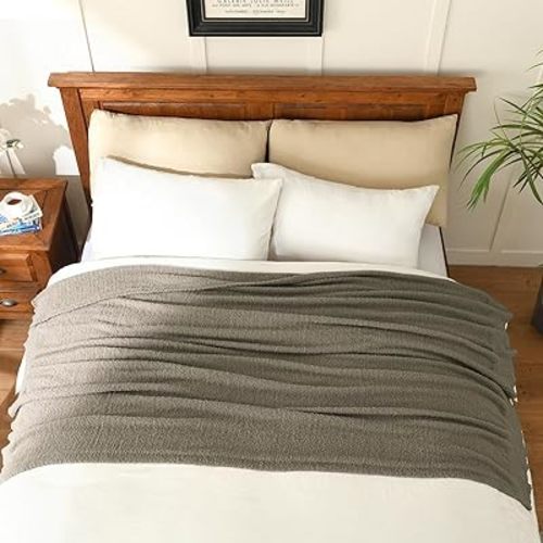 Knit Throw Blanket Super Soft Warm Blanket for Couch Lightweight Fluffy Blanket for Bed Sofa 50x60 Inches (Taupe)