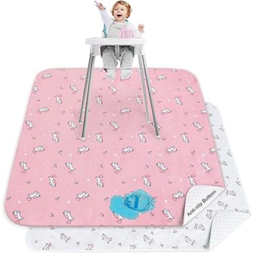 Splat Mat for Under High Chair, 2 Pack High Chair Mat for Floor, Waterproof Mat Washable for Arts and Crafts, Anti-Slip Playtime Mats for Kids, Floors or Tables, Reusable Fabric 42” ×46”