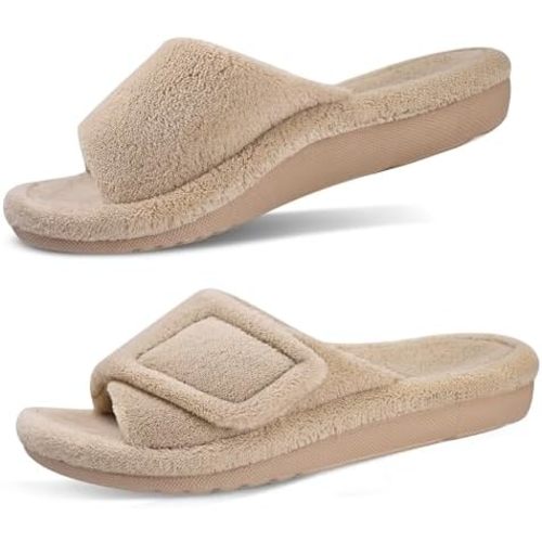 GRITHEIM Women's Orthotic Arch Support Slippers Fuzzy Adjustable Orthopedic Slippers for Plantar Fasciitis Furry Slide Slippers for Ladies
