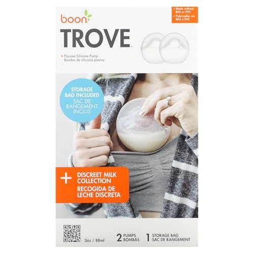 Boon Trove Silicone Manual Breast Pump Set - Hands Free Breast Milk Collector - Includes Polyester Travel Pouch - Breastfeeding Essentials - 2 Count