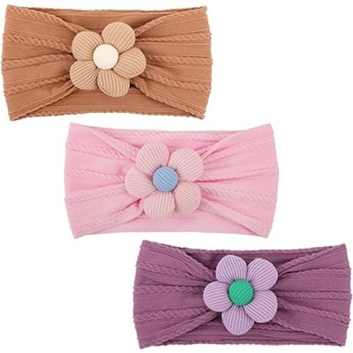 DRESHOW BQUBO Baby Flower Headbands Baby Girls Nylon Headbands Stretchy Hairbands Handmade Hair Accessories for Newborn Infant Toddlers Kids Baby Essentials 3 Pcs