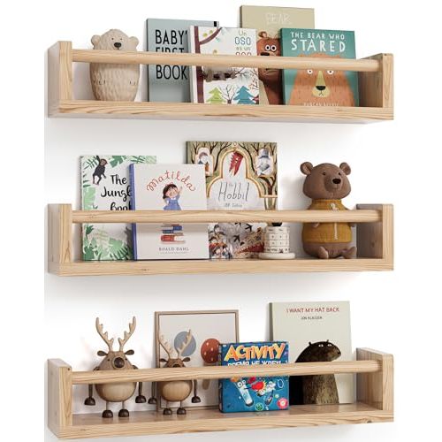 G&W Gruwald Nursery Book Shelves, Set of 3, Hanging Bookshelf, Wall Book Shelves for Bedroom Kids, Floating Book Shelves for Wall, Nursery Decor
