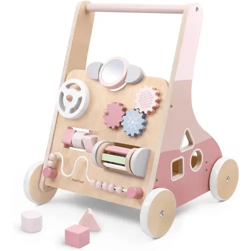 PairPear Wooden Baby Walker Push and Pull Learning Activity Walker,Toddler Sit to Stand Push Walker Toys Gift for Baby Boys and Girls 12 m+