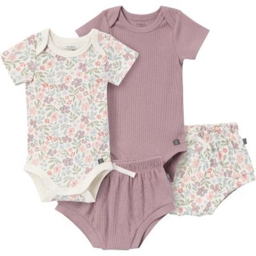 Modern Moments™ By Gerber Baby Girls' 4-pack Short Sleeve Bodysuit And Shorts Set, Ivory Garden/med Lilac, 12 Months