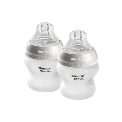 Tommee Tippee Silicone Coated Glass Baby Bottles for Feeding, 5 0z, Anti-Colic, 0+ Months, Slow Flow Breast-Like Nipple, Shatter-Proof Glass, BPA Free, Pack of 2