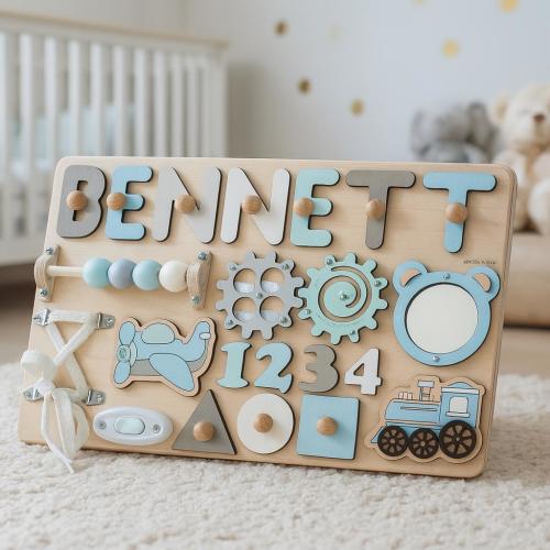 Name Puzzle 1 year old Gift Boy First Birthday Gift Personalized Busy Board Custom Baby Gift Wood Toys Christmas Gifts for Toddlers
