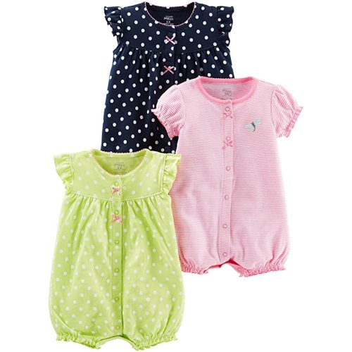Simple Joys by Carter's Baby Girls' Snap-Up Rompers, Pack of 3 - 0-3 Months - Navy/Pink/Yellow, Dots/Stripe