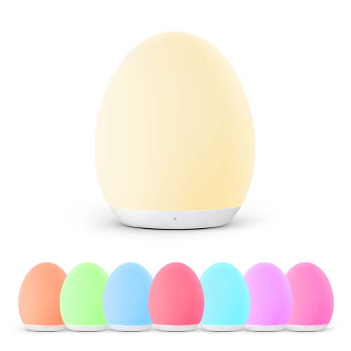 Night Light, Egg Light for Nursery with 7 RGB Colors Changeable & Stepless Dimming, Rechargeable Tap Light with 1h Timer & Touch Control, Portable Night Light for Babies BPA Free