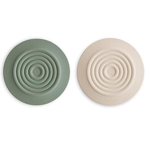 mushie Silicone Drain Stopper 2-Pack | 5.5 inch Diameter Bathtub Flat Suction Cover (Dred Thyme/Shifting Sand)