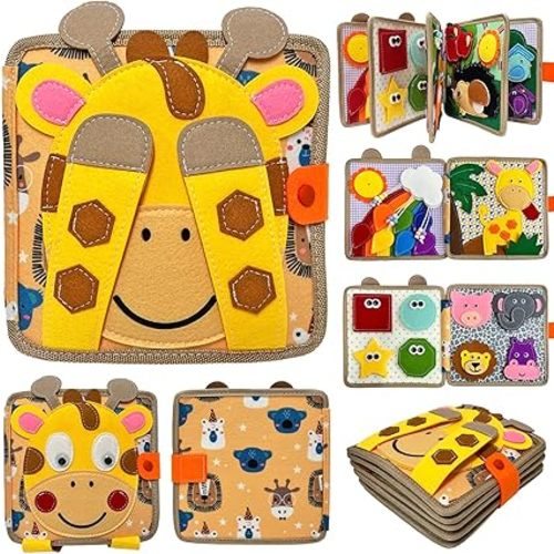 Montessori Busy Book for Toddlers 1-3, Toddler Busy Board Felt Quiet Book for Baby, Preschool Learning Activities Educational Sensory Toy for Kids Gift - Animals