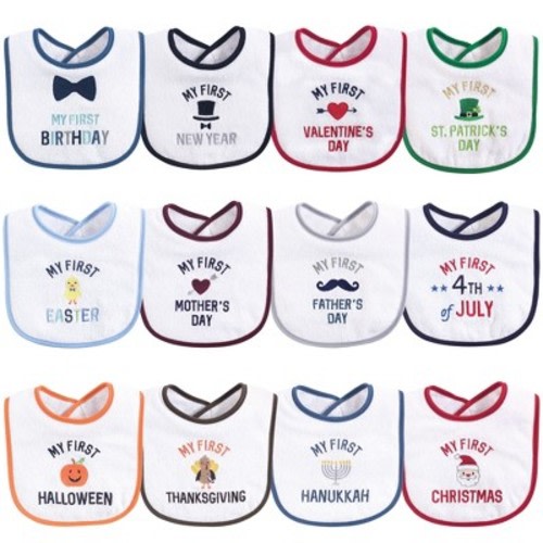 Hudson Baby Infant Boy Cotton Terry Drooler Bibs with Fiber Filling 12pk, Boy Holiday, One Size