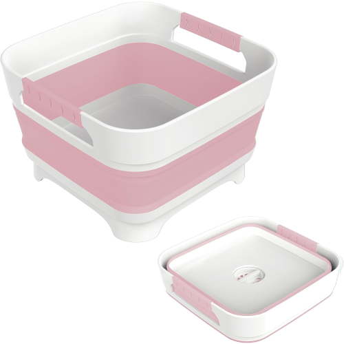 2.4 Gal Collapsbile Wash Basin with Drian Plug,9L Dish Pan for Soaking Baby Bottles,Portable Sink, Multiuse Foldable Bucket,Ice Beverage Tubs for Camping, Vegetable Washing, RV (Gray)