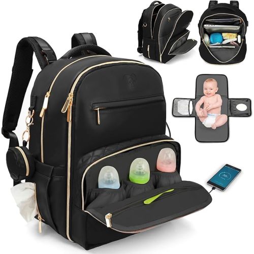 Award-Winning Diaper Bag Backpack - Essential Travel Gear for Newborn - Premium Vegan Leather Bags For New Mom & Dad, Best Baby Shower & Christmas Gifts for Parents