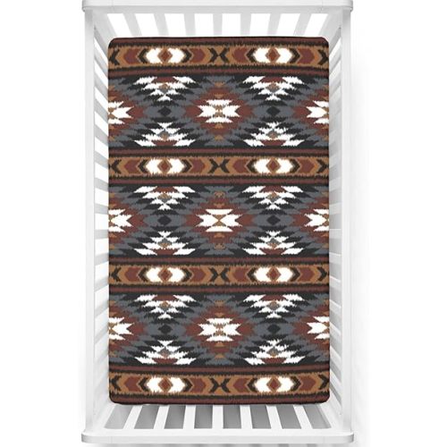 Aztec Themed Fitted Mini Crib Sheets,Portable Mini Crib Sheets Ultra Soft Material-Great for Boy or Girl Room or Nursery, 24“ x38“,Cadet Blue Brown