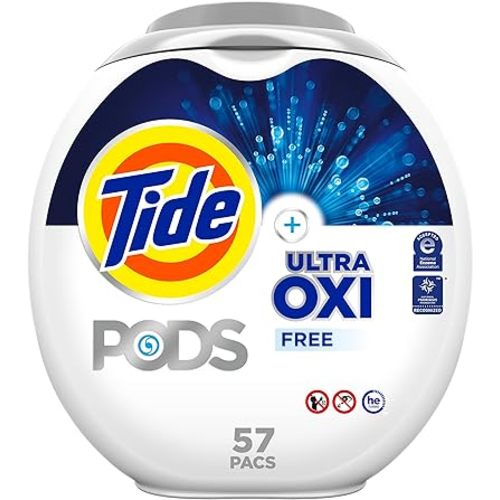Tide PODS Ultra OXI Free Laundry Detergent Pacs, National Eczema Association and National Psoriasis Foundation Recommended, 57 count