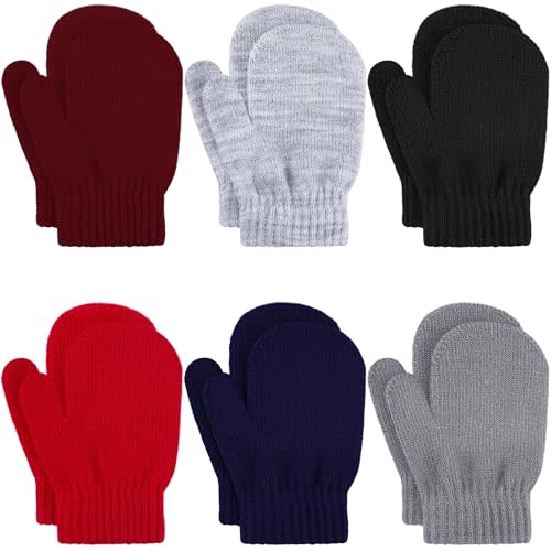 Glooarm 6 Pairs Toddler Mittens Winter Baby Mittens Gloves Kids Knitted Magic Mittens Bulk for Boy Girls