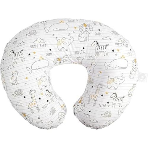 Boppy Original Nursing Pillow, White and Gold Notebook, Ergonomic Nursing Essentials for Bottle and Breastfeeding, Firm Fiber Fill, with Removable Pillow Cover, Machine Washable