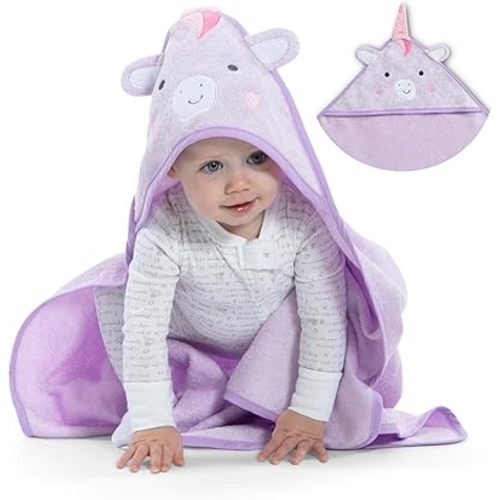 Delta Children Baby/Infant Hooded Bath Towel - Super Soft and Absorbent- Newborn Essential - Ideal Baby Registry/Shower Gift for Boys and Girls, Light Purple Unicorn