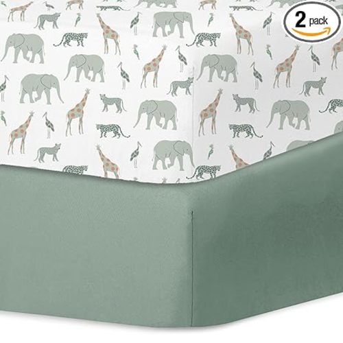 Little Grape Land Crib Sheets for Boys and Girls 2pk Baby Crib Fitted Sheet for Standard Size Crib and Toddler Mattress Super Soft Baby Sheet, Safari