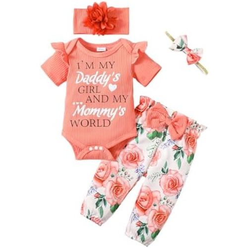 SUNNY PIGGY Newborn Infant Baby Girl Clothes Ruffle Romper Toddler Girl Floral Cotton Pant Sets Girls Clothing Outfit