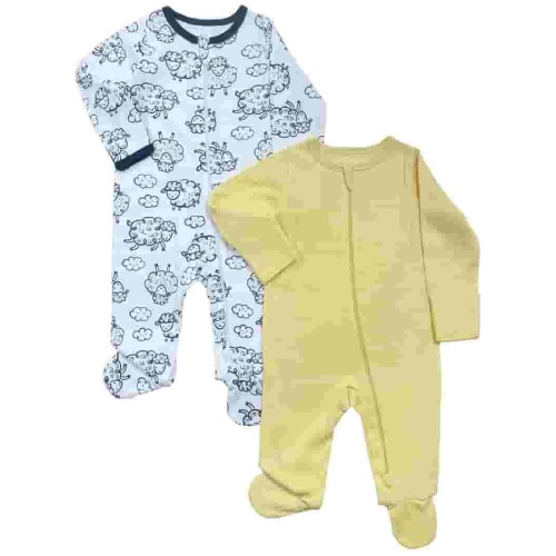 Wonder Nation Baby Gender Neutral Zip Front Footed Sleep N Play Pajamas, 2-Pack, Sizes Preemie-6/9 Months
