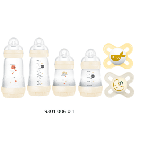 MAM Newborn Gift Set, Best Pacifiers and Baby Bottles for Breastfed Babies, 'Feed & Soothe' Set, White, 6-Count