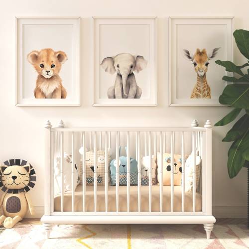 Impresiones de safari para guardería, decoración de habitación de bebé, impresiones de género neutro para guardería, regalo para recién nacidos, arte de guardería, elefante, león, jirafa, decoración de safari