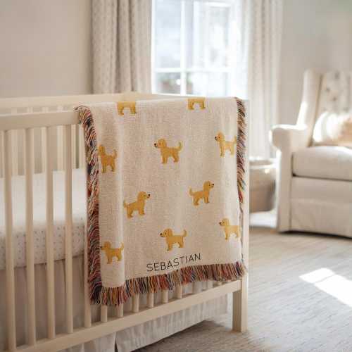 Personalized Golden Retriever Baby Blanket, Custom Name Puppy Throw for Boys or Girls, Dog Lover Nursery Decor, Baby Shower Gift Dogs