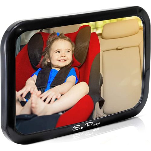 Shatterproof Baby Backseat Mirror for Car - View Infant in Rear Facing Car Seat - Newborn Safety With Secure Crash Tested Headrest Double-Strap - Essential Car Seat Accessories