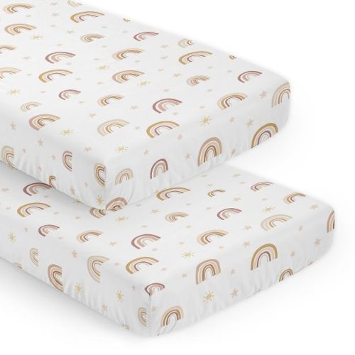 Sweet Jojo Designs Girl Fitted Crib Sheets Set Boho Rainbow Pink Yellow And Tan 2pc