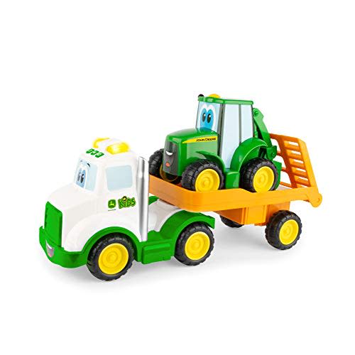 JOHN DEERE Tomy Lights & Sounds Farmin' Friends Hauling Set - Includes Toy Truck and Backhoe Tractor Toy for Indoor and Outdoor Play - Preschool Toys Ages 18 Months and Up
